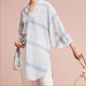 Anthropologie Maeve Blue White Yard-Dyed Tunic XS